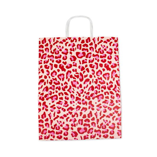 50x papieren tasjes Leopard Pink A4