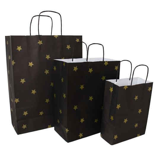 50x papieren tasjes Black Stars Gold A3