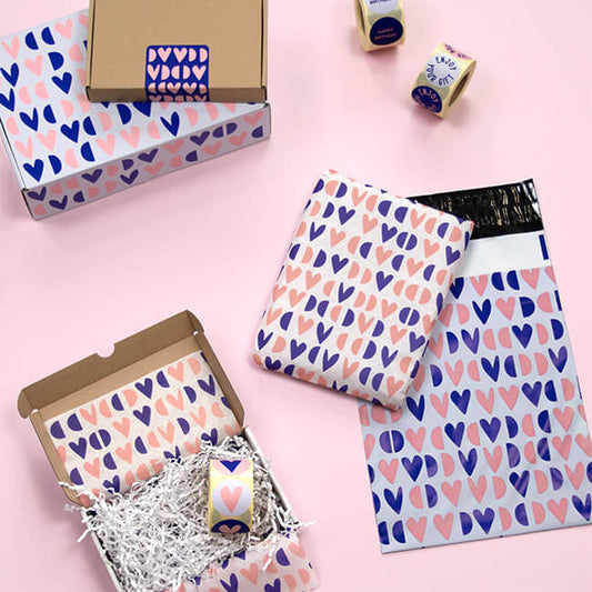 100x sluitsticker 'Happy Hearts' Blauw-Roze