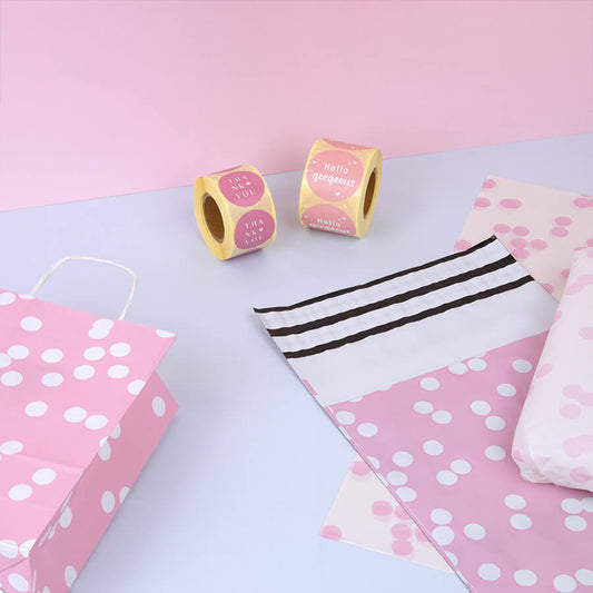 50x papieren tasjes Dots Roze A4