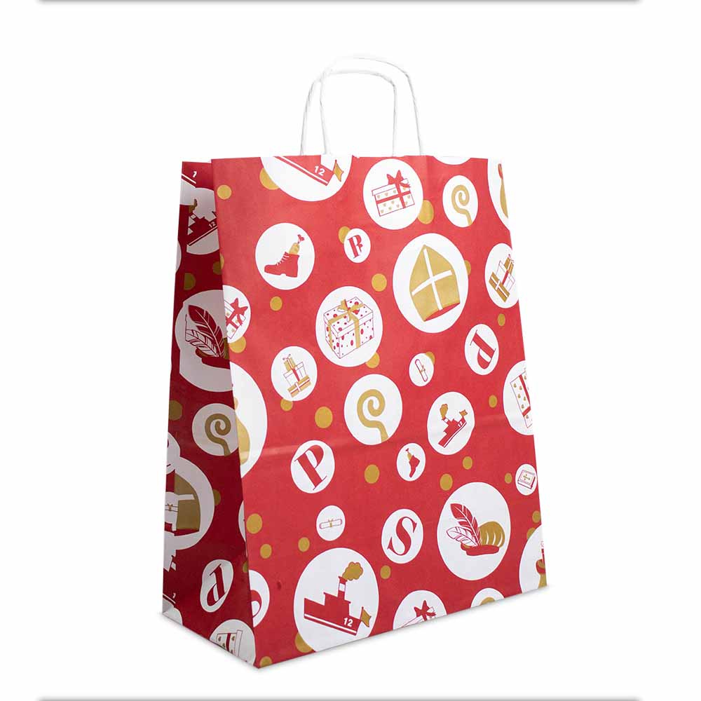 50x Sinterklaas tasjes A4 - Feestelijke Sint - Rood