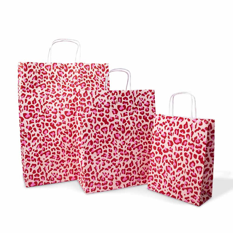 50x papieren tasjes Leopard Pink A5