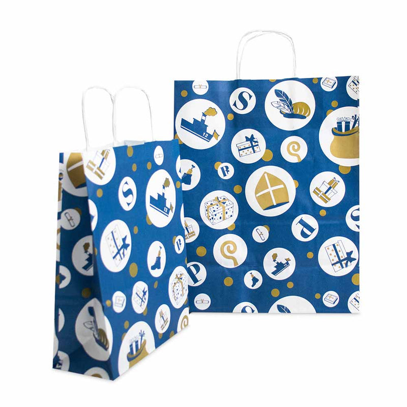 50x Sinterklaas tasjes A4 - Feestelijke Sint - Blauw