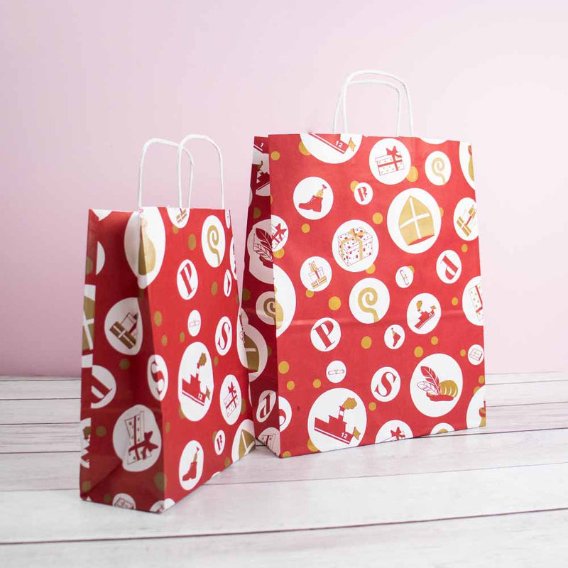 50x Sinterklaas tasjes A4 - Feestelijke Sint - Rood