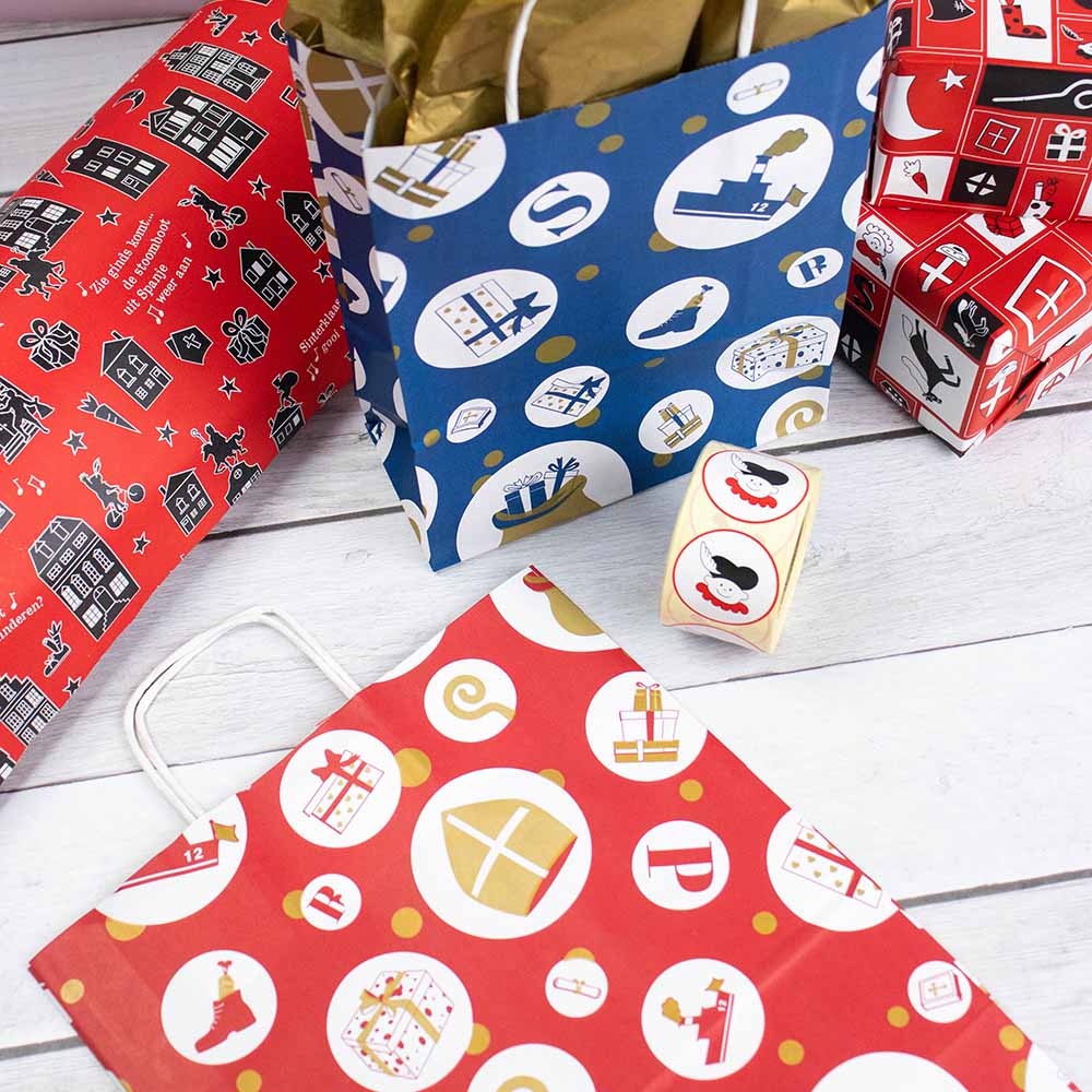 50x Sinterklaas tasjes A5 - Feestelijke Sint - Blauw