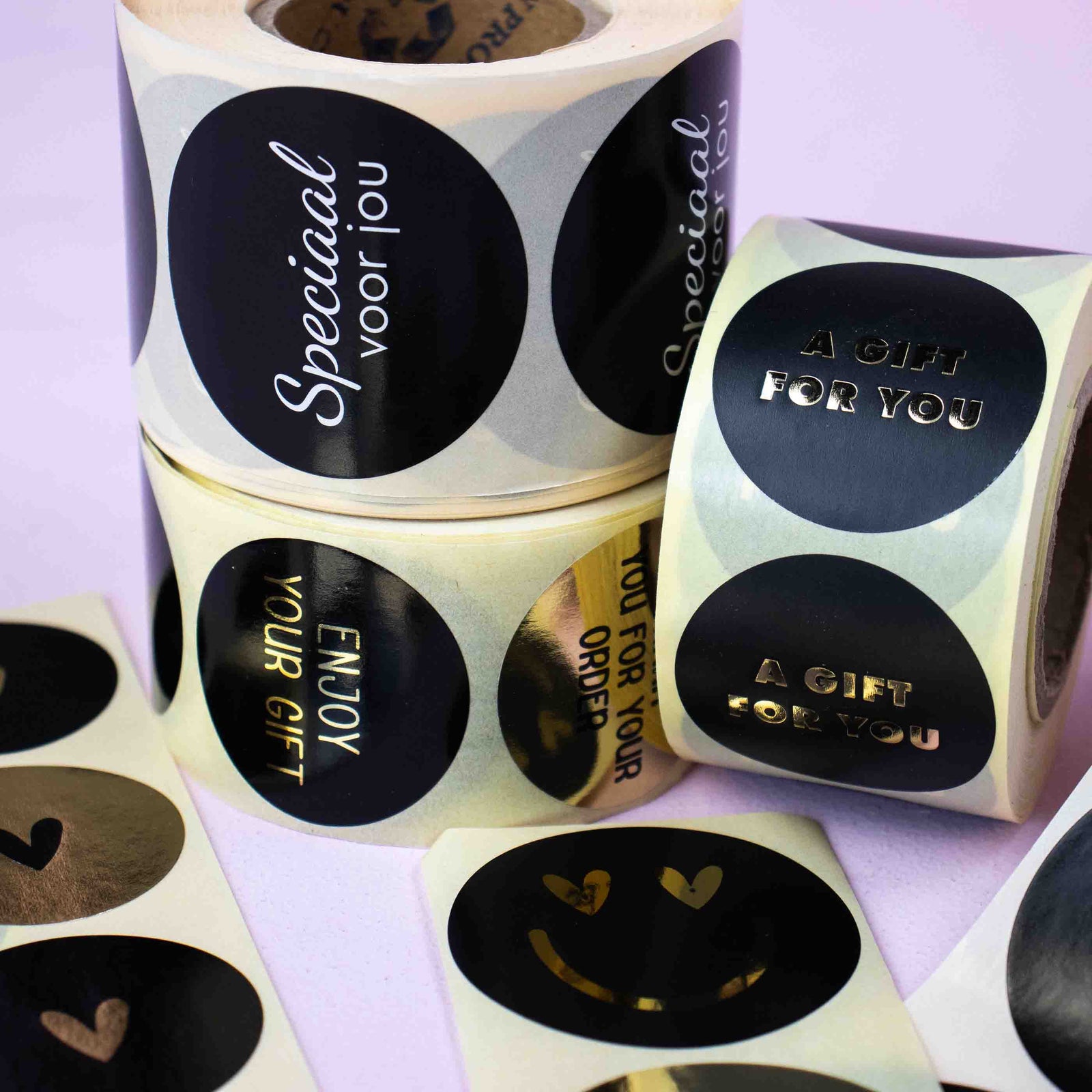 500x  Sticker 'A gift for you' Zwart-Goud 40mm