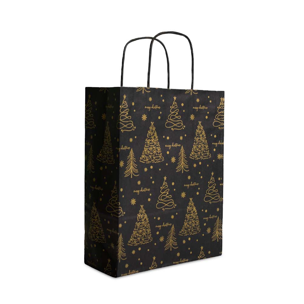 50x papieren Kersttasjes A5 Golden trees