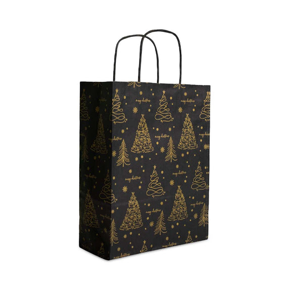 50x papieren Kersttasjes A5 Golden trees