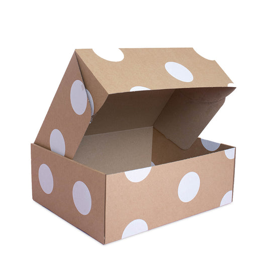 25x Postdozen Bruin met witte stippen 380x300x140mm