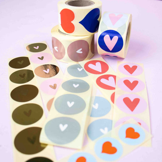 500x sticker Roze - hartje Rood 40mm