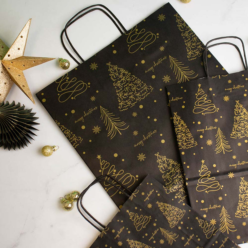 50x papieren Kersttasjes A5 Golden trees