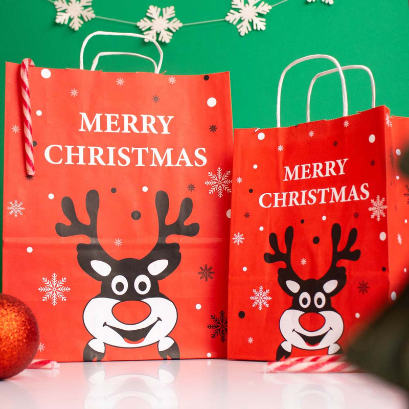 50x papieren Kersttasjes A5 Rudolph