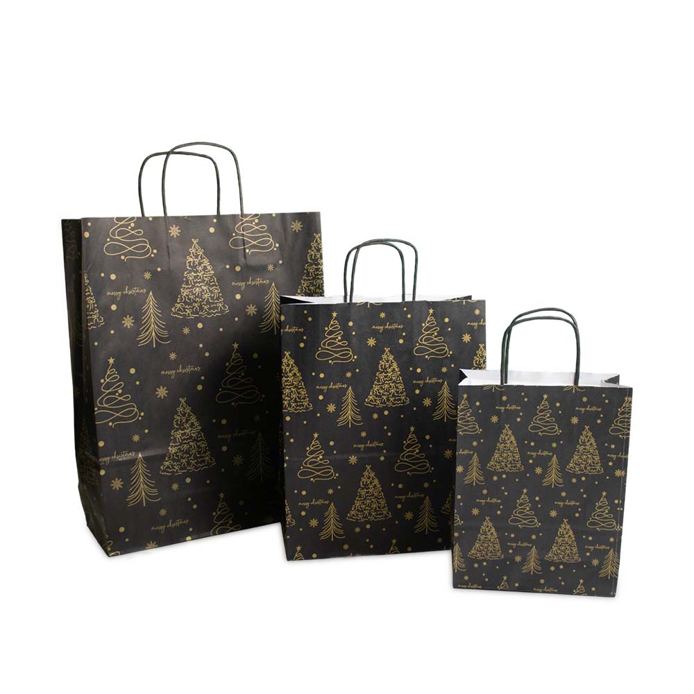 50x papieren Kersttasjes A4 Golden trees