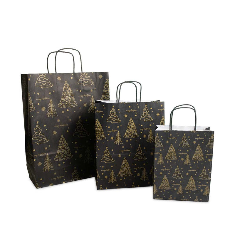 50x papieren Kersttasjes A4 Golden trees
