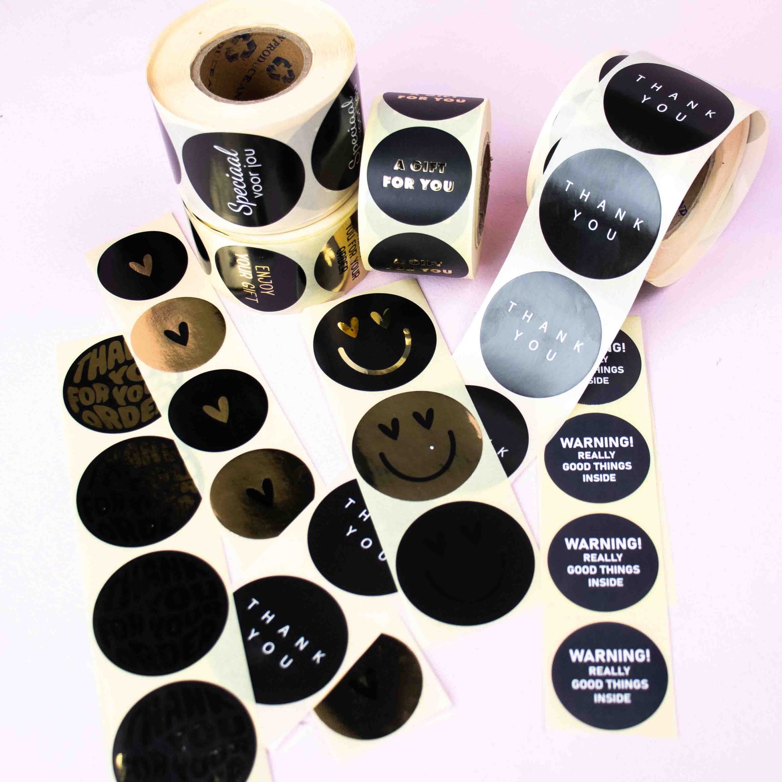500x sticker 'Thank You' Zwart 40mm