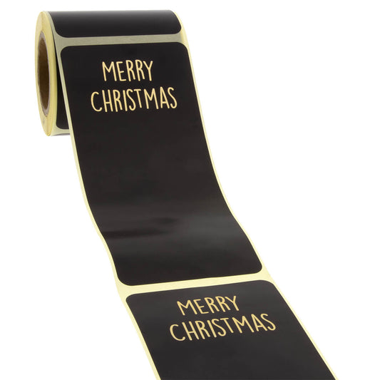100x sluitsticker 'Merry Christmas' Zwart/Goud