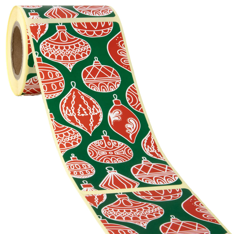 100x sluitsticker 'Christmas ornaments' Rood/Groen