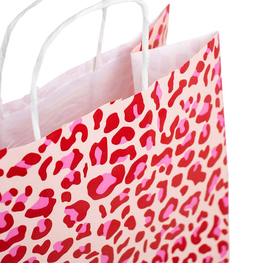 50x papieren tasjes Leopard Pink A3