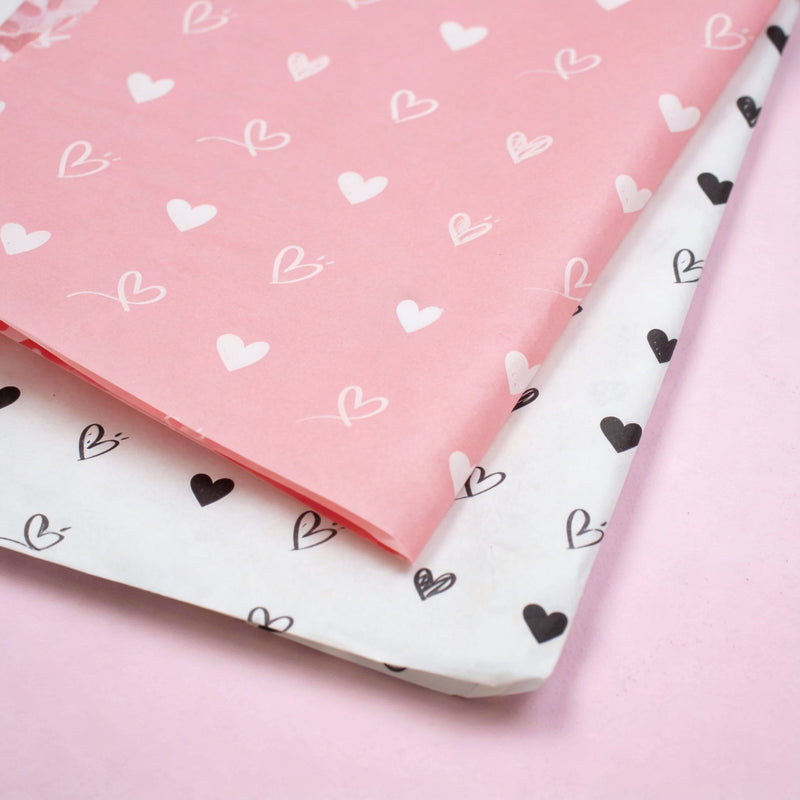 Vloeipapier 35x50cm Roze met Hartjes