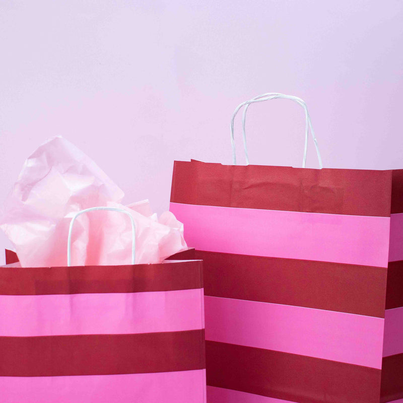 50x papieren tasjes Stripes Pink A3