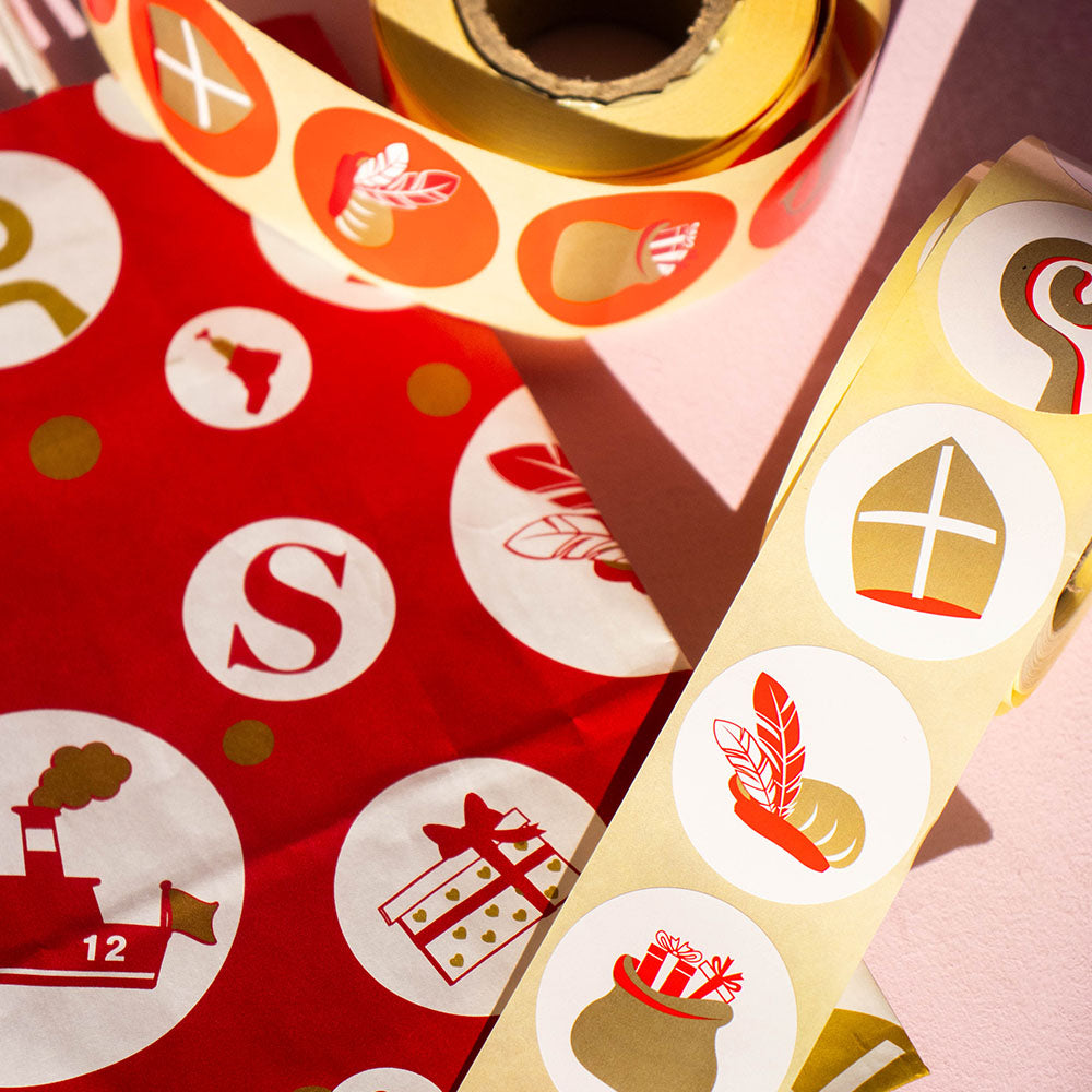 500x sticker Sint assorti Rood 40mm