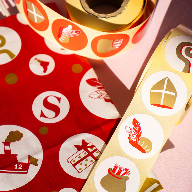 500x sticker Sint assorti Rood 40mm