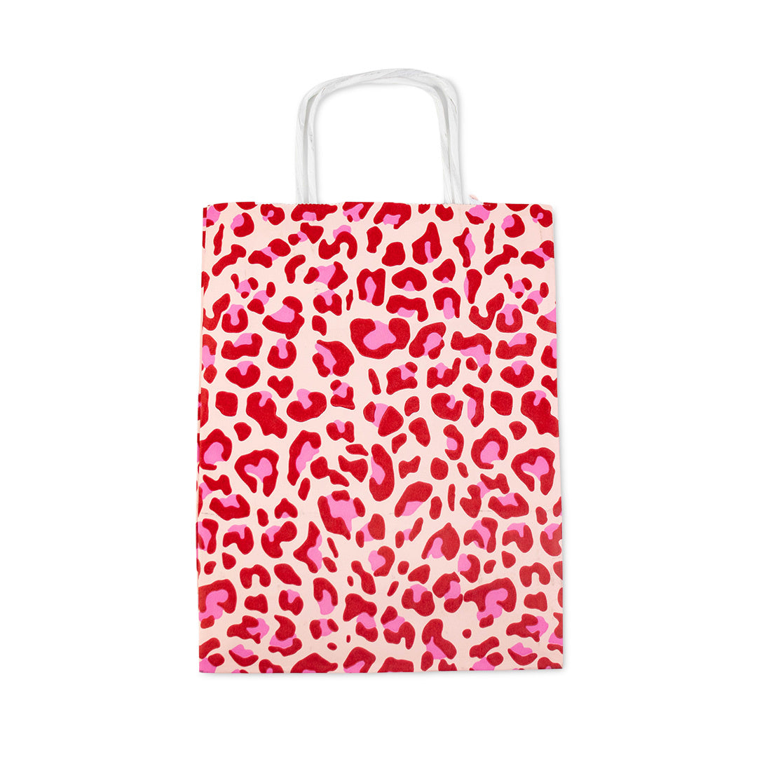 50x papieren tasjes Leopard Pink A5