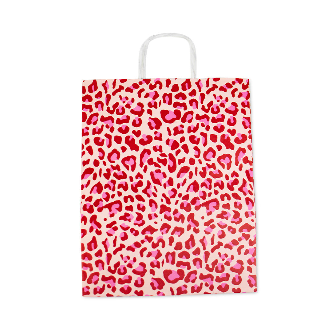 50x papieren tasjes Leopard Pink A4