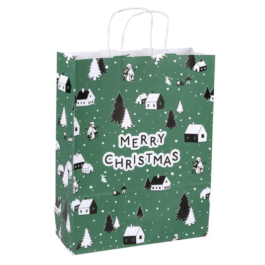 50x papieren Kersttasjes A3 Winter Village
