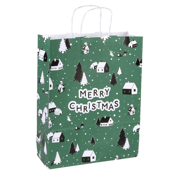 50x papieren Kersttasjes A3 Winter Village