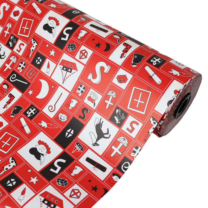 Inpakpapier Piet en Pakjes - Rood - 30cm x 100mtr