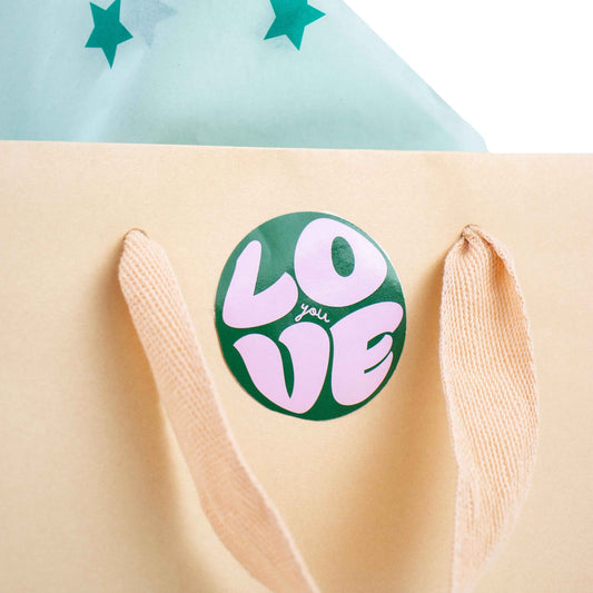 500x sticker 'Love you' Roze-Groen 50mm