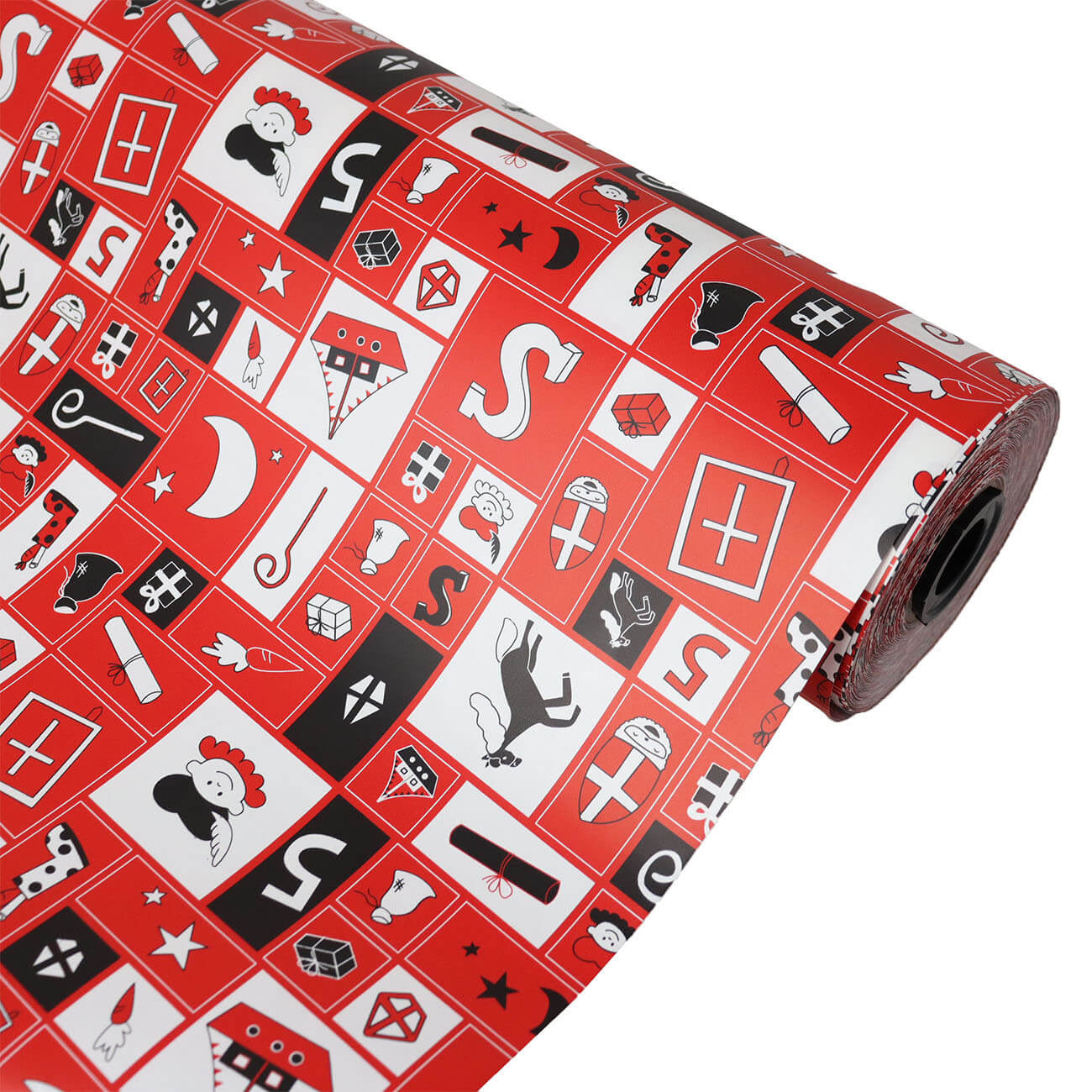 Inpakpapier Piet en Pakjes - Rood - 50cm x 100mtr