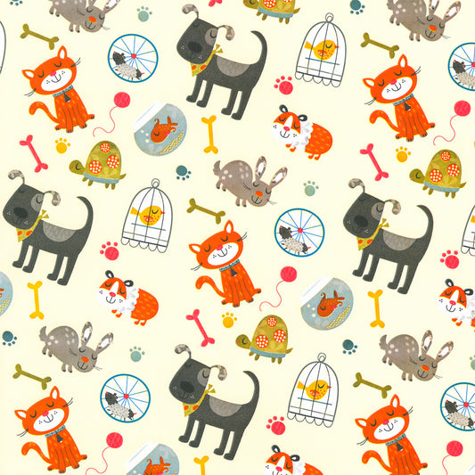 Inpakpapier Wit + dierenprint 30cm x 200mtr