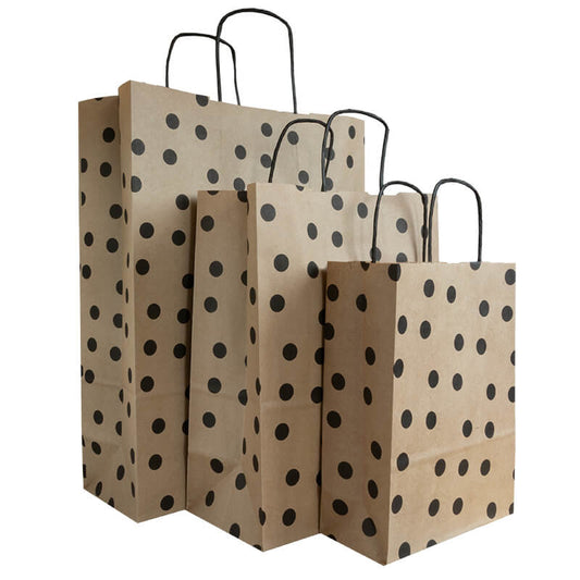 50x papieren tasjes Bruin + Zwarte stippen A4