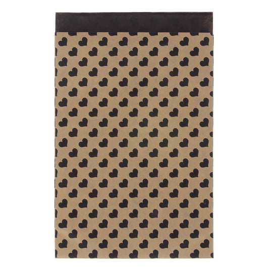 200 x Papieren Zakjes Bruin met zwarte hartjes 17x25cm