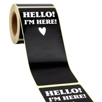 100x sluitsticker 'HELLO! I'm here!' Zwart-Wit