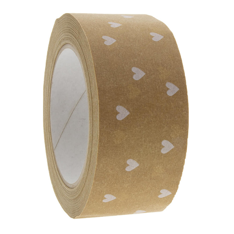 Papieren tape 'Hearts' Bruin-Wit 50mmx50mtr