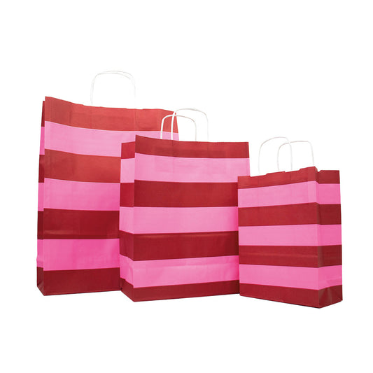 50x papieren tasjes Stripes Pink A5
