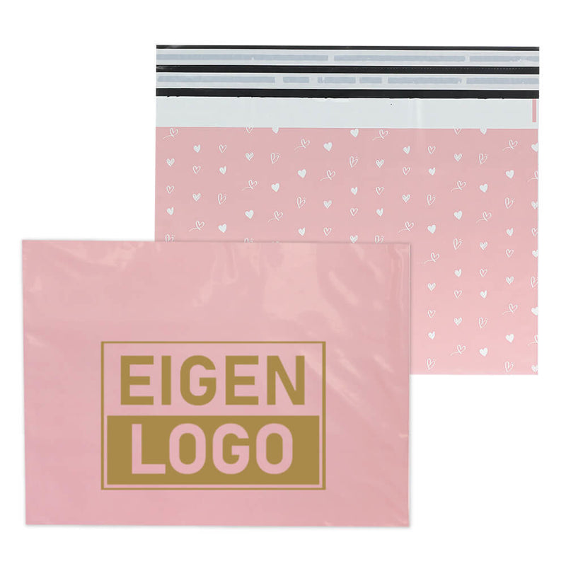 Roze hartjes verzendzakken bedrukken Large