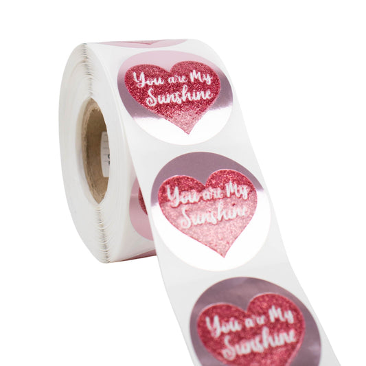 500x sticker 'You are my sunshine' Roze glitters 50mm