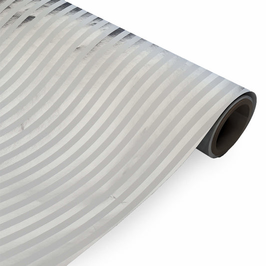 Inpakpapier Wit Zilveren strepen 50cm x 100mtr -  dessin ZP12