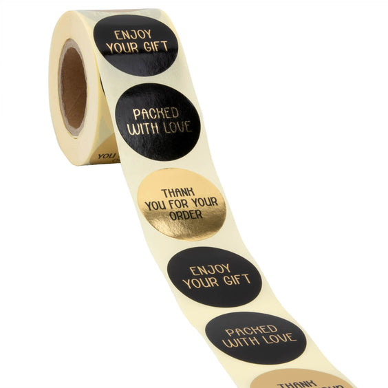 500x sticker 'Thank you' assorti Goud-Zwart 40mm