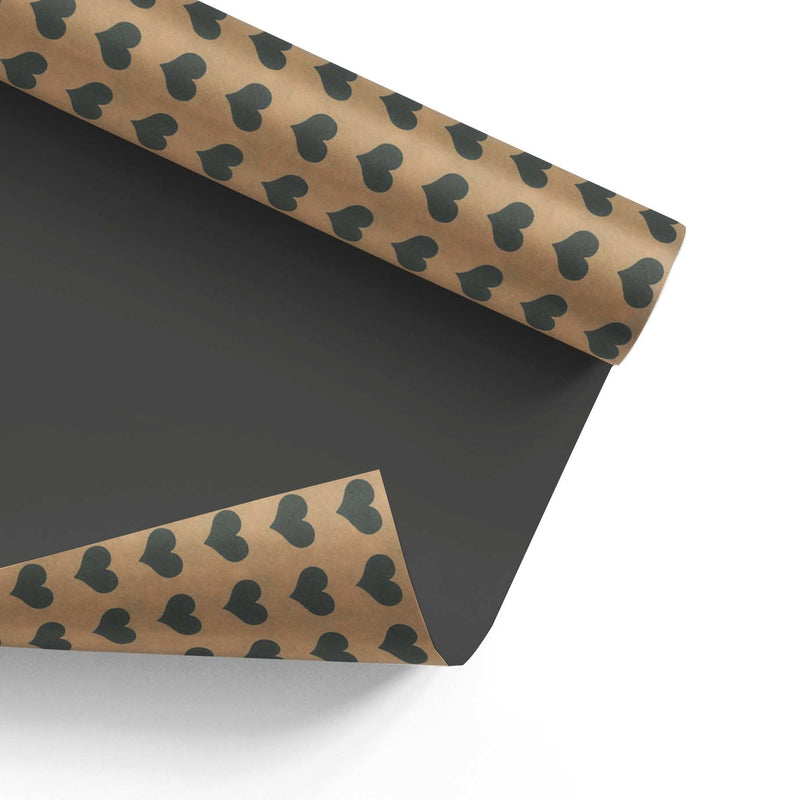 Inpakpapier Bruin kraft zwart effen + hartjes 30cm x 200mtr