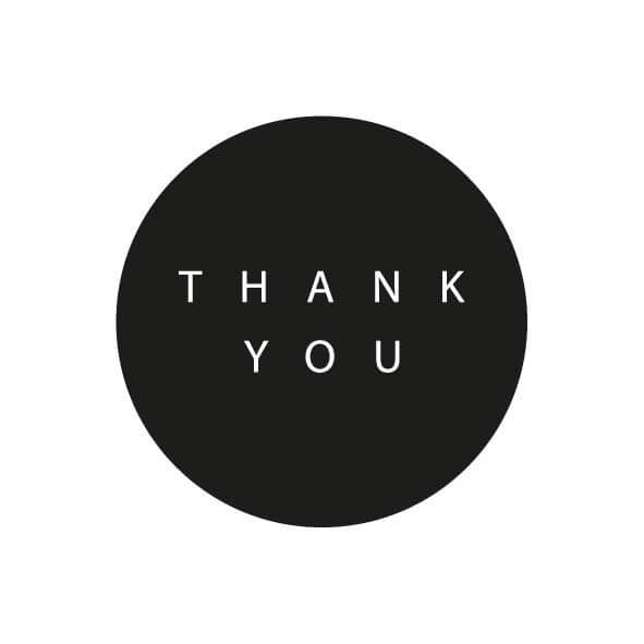 500x sticker 'Thank You' Zwart 40mm
