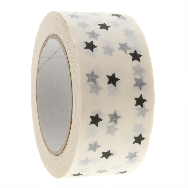 Papieren tape 'Stars' Wit-Zwart 50mmx50mtr