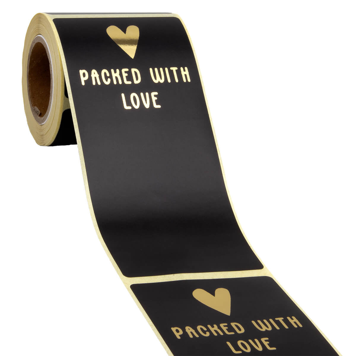 100x sluitsticker 'Packed with love' Zwart-Goud