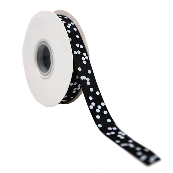 Lint satijn Zwart Dots SMALL  (20mm x25m)