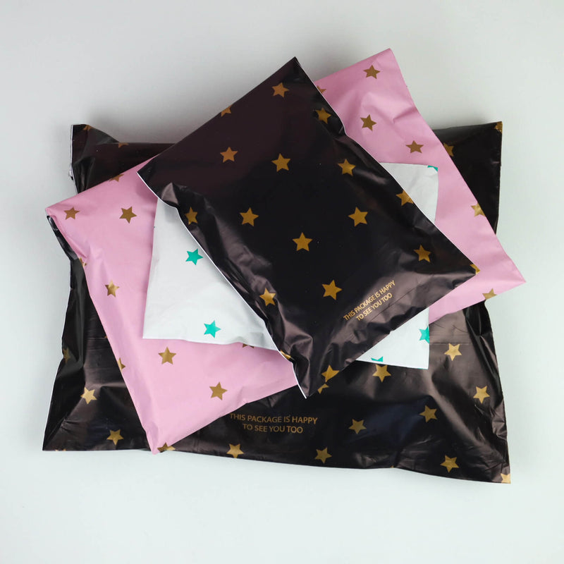 100x verzendzakken Black Stars Gold Medium