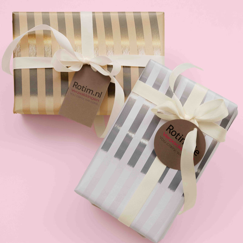 Inpakpapier Goud Gemetalliseerde strepen 30cm x 100mtr